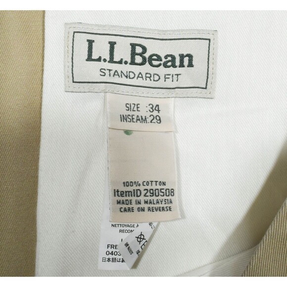 New LL Bean 290508 Men's Dark Khaki Double L Chinos Pants Sz 34W X 29 Ins - Picture 3 of 3